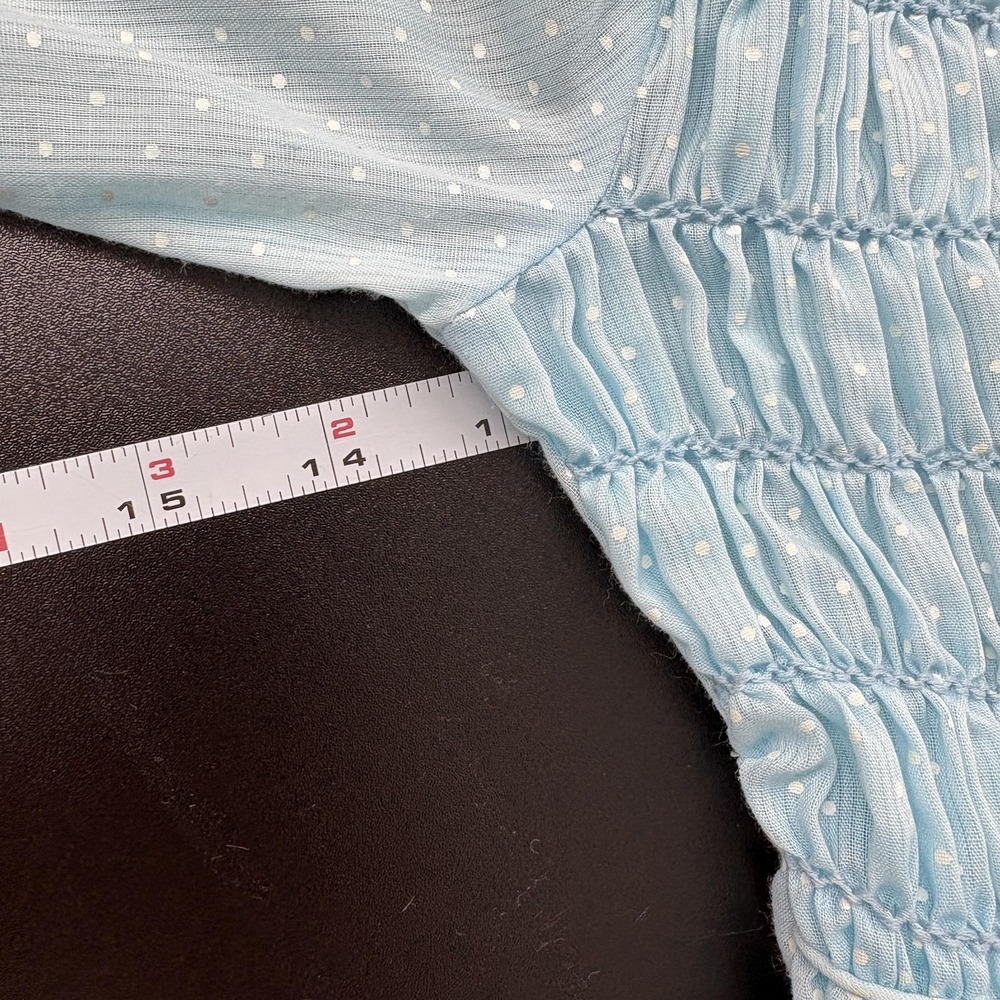 Vintage Polly Flinders Dress Girls 8 Blue Polka Dot Smocked Lace Party Formal - Picture 9 of 13